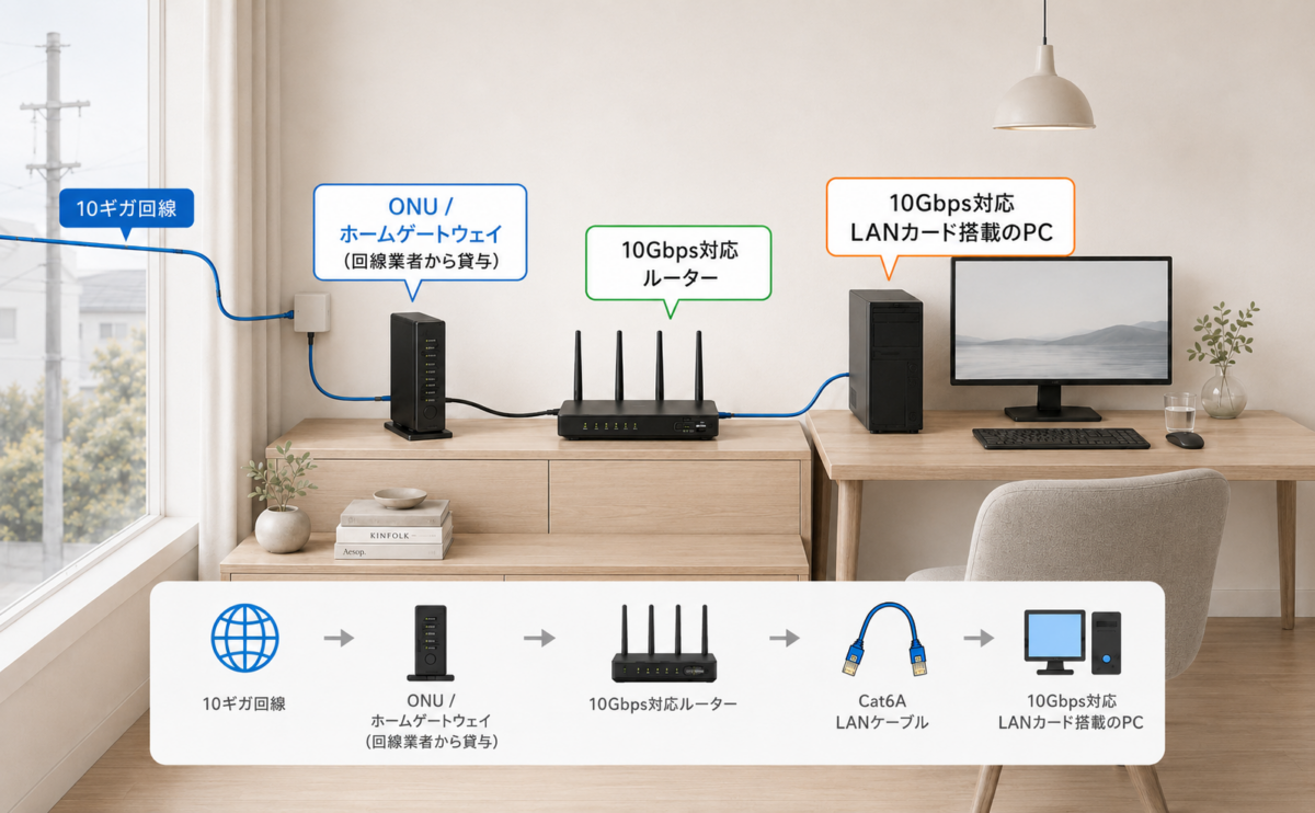 10ギガ回線を有線接続するための機器構成例